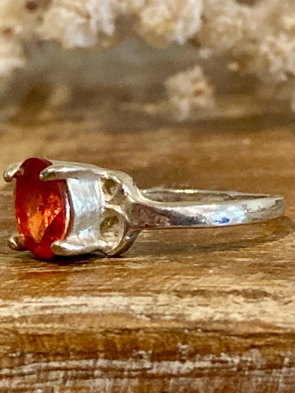 Sterling Silver 925 Orange Red Faceted Gemstone Ring Size 7 - Picture 5 of 13